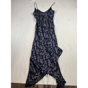 Eva Blue Vintage Floral Embroidered Sequin Maxi Dress Purple Black Size 6